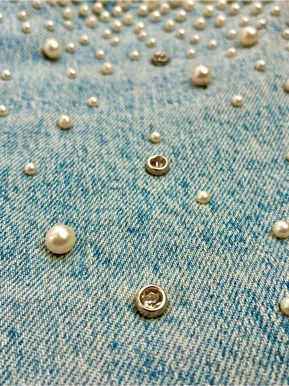 Anthropologie Pilcro Light Blue Pearl + Crystal Straight Leg Jeans - Picture 3 of 12